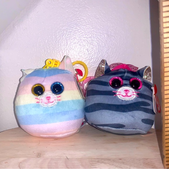 Lot of 2 Ty Squishy Beanies 3-inch Keychain Cats: Heather & Kiki NEW! - Picture 1 of 4